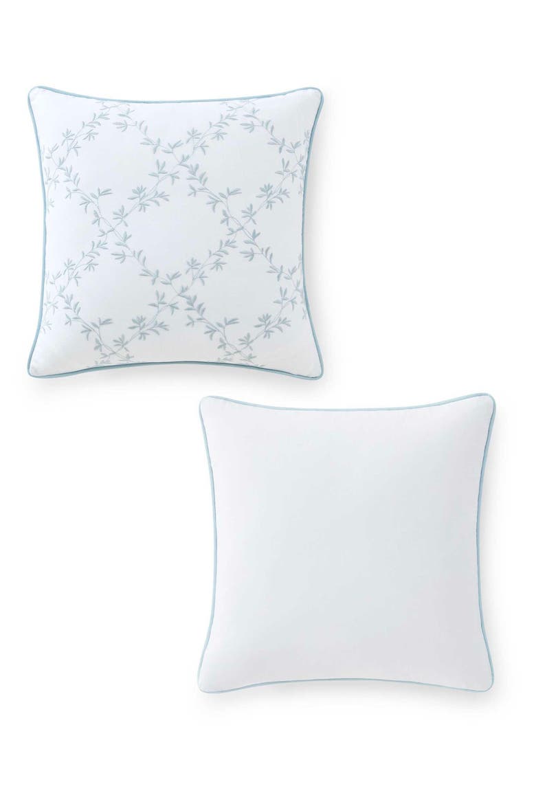 Blooming Trellis Cotton Decorative Pillow, Alternate, color, WHITE/ WINTER BLUE