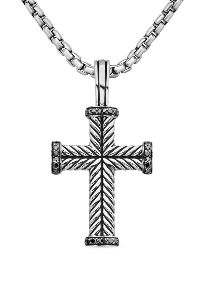 Men's Chevron Cross Pendant, 33.5mm, Main, color, Silver/Black Diamond