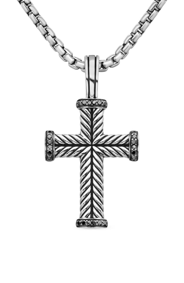 David Yurman Men's Chevron Cross Pendant, 33.5mm, Main, color, Silver/Black Diamond