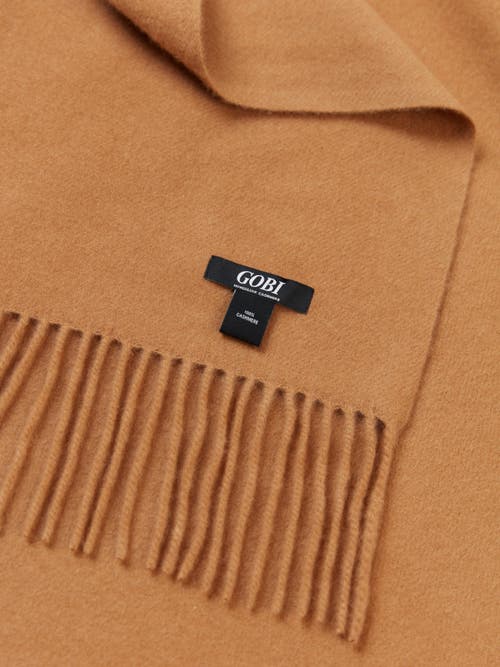 Gobi Mongolian Cashmere Large Blanket With Fringe In Almond