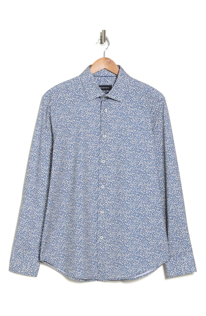 Bugatchi Trim Fit Mini Floral Print Stretch Cotton Button-Up Shirt, Alternate, color,