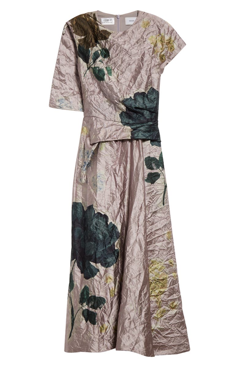 Erdem Floral Print Asymmetric Drape Satin Dress, Alternate, color, 