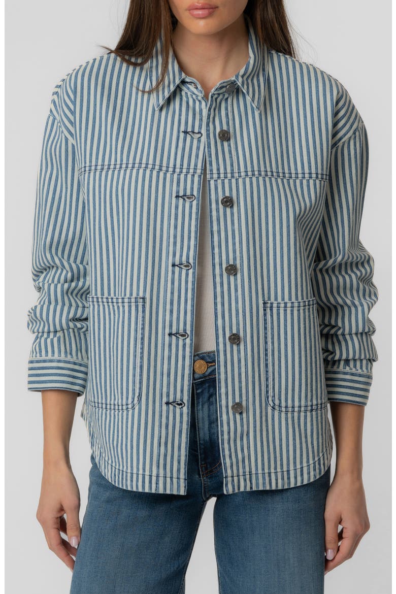 Ellie Stripe Denim Jacket, Main, color, INDIGO/ WHITE