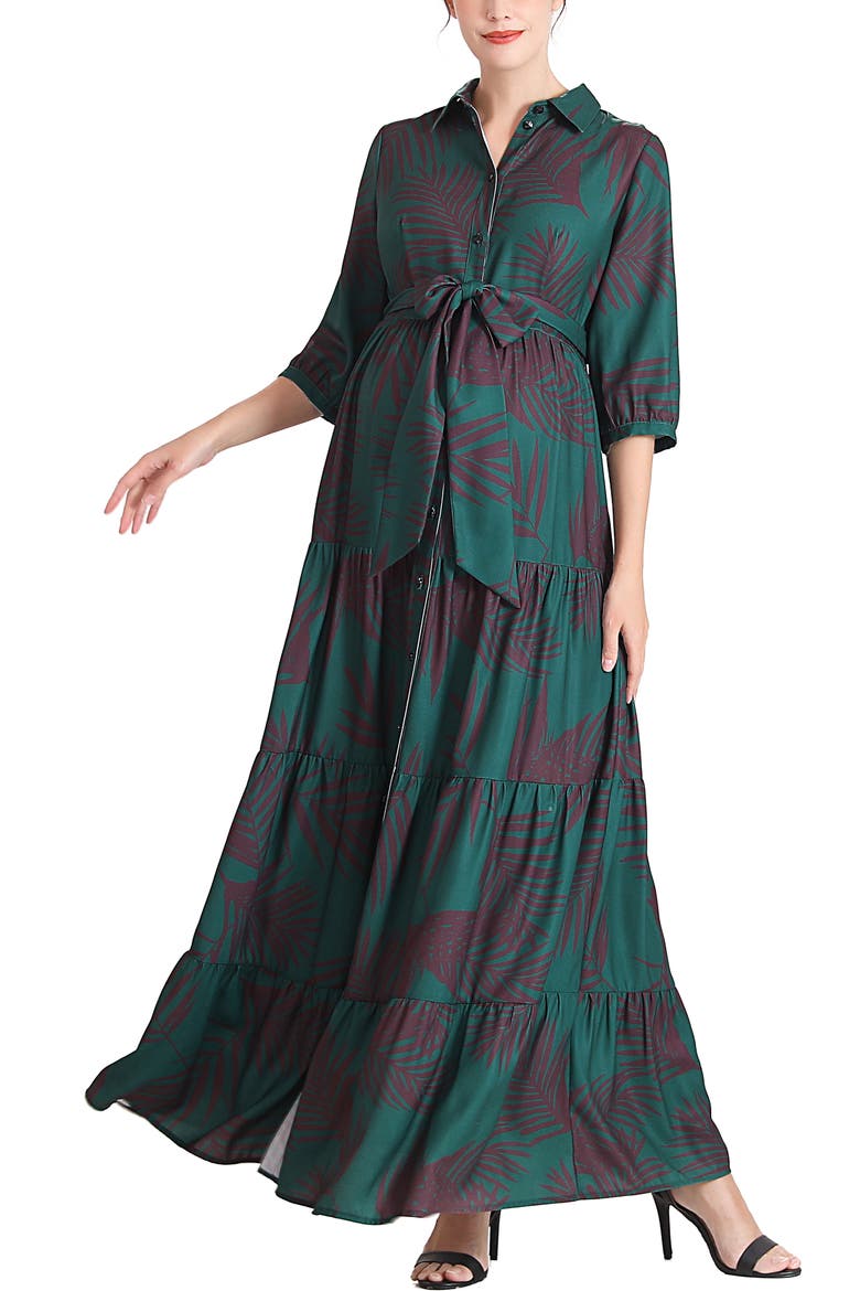 Abree Button Front Maternity Nursing Maxi Dress, Main, color, Multicolored