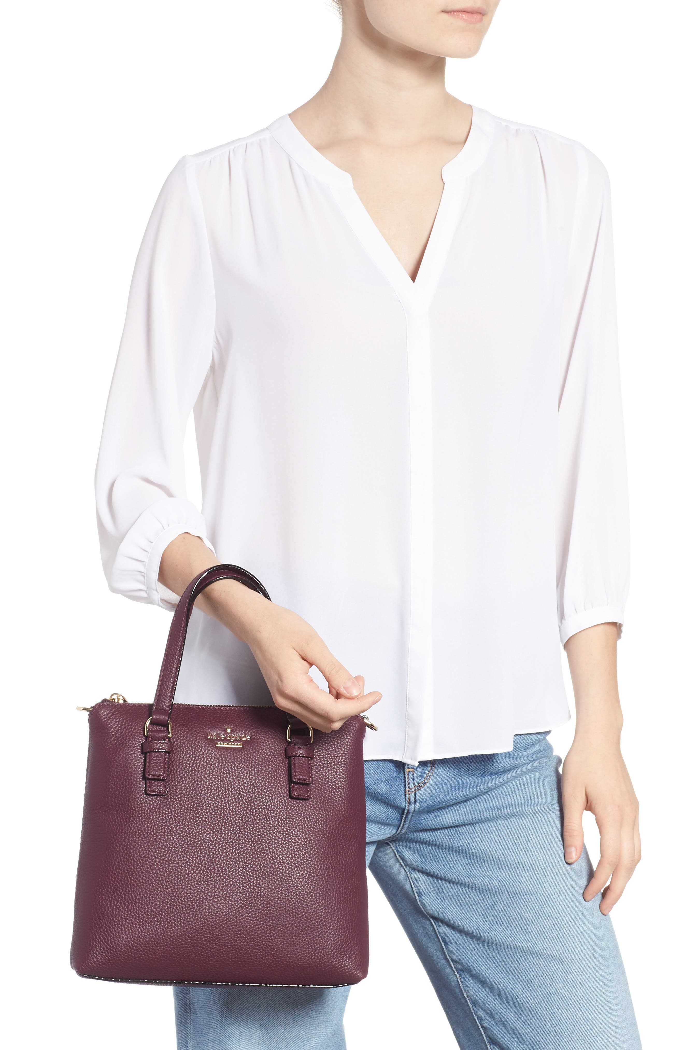 jackson street - hayley leather satchel, Alternate, color, PLUM