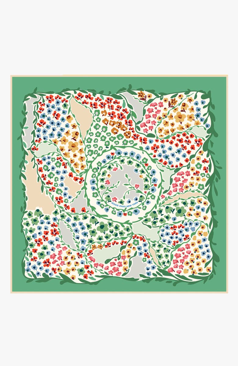 Jessie Zhao New York Double Sided Silk Scarf of Garden, Main, color, Green