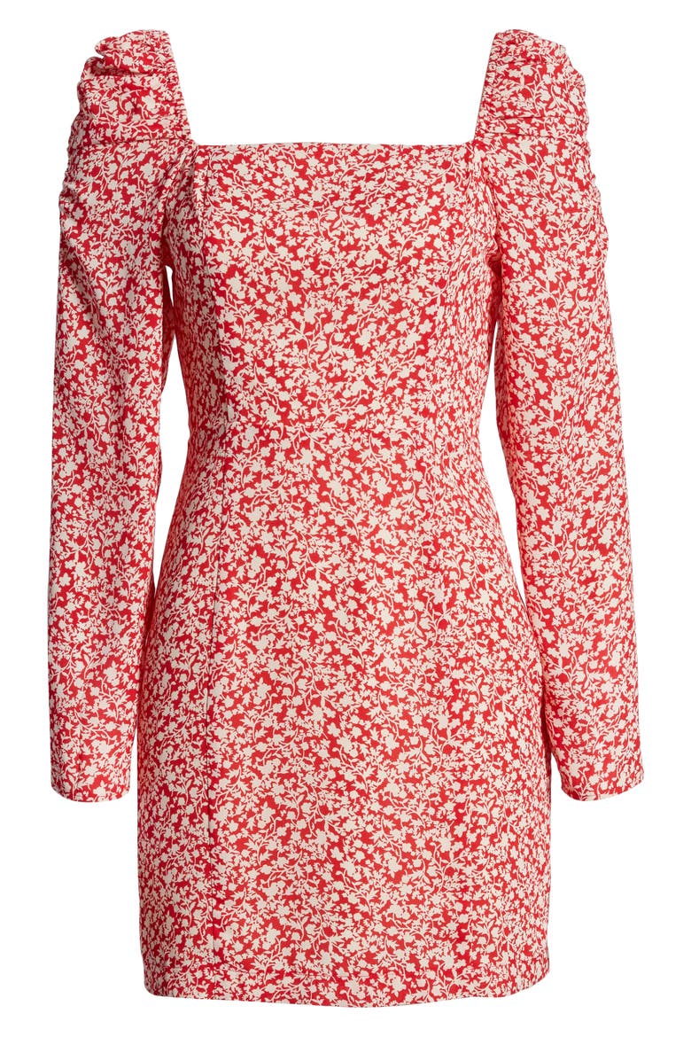 Puff Sleeve Long Sleeve Minidress, Alternate, color, RED POPPY FLORAL