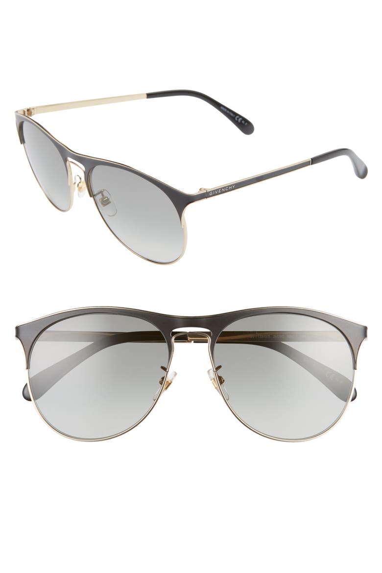 58mm Gradient Round Sunglasses, Main, color, BLACK GOLD/ DKGREY GRADIENT