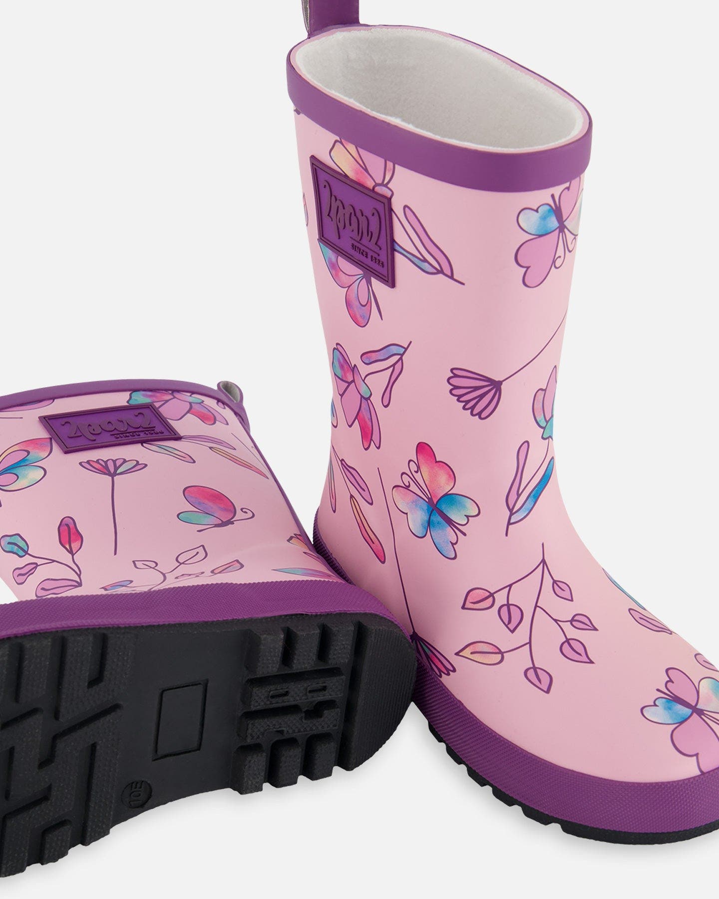 Deux par Deux Baby Girl's Printed Rain Boots Lilac And Multicolored Butterfly, Alternate, color, 