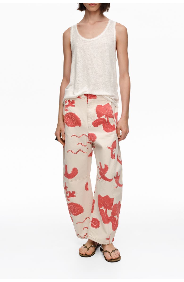 Bimba y Lola Barrel-Leg Cotton Ankle Trousers, Main, color, Sand Red