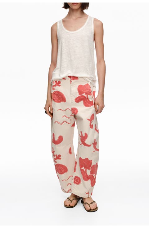 Barrel-Leg Cotton Ankle Trousers