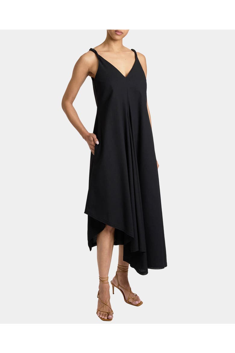 KOURT Asymmetric Sleeveless Linen Blend Midi Billow Dress, Alternate, color, BLACK