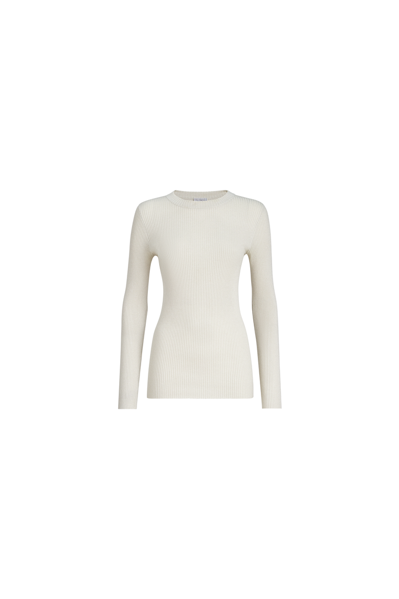 Sparkling cashmere and silk rib knit lightweight sweater, Alternate, color, Milk