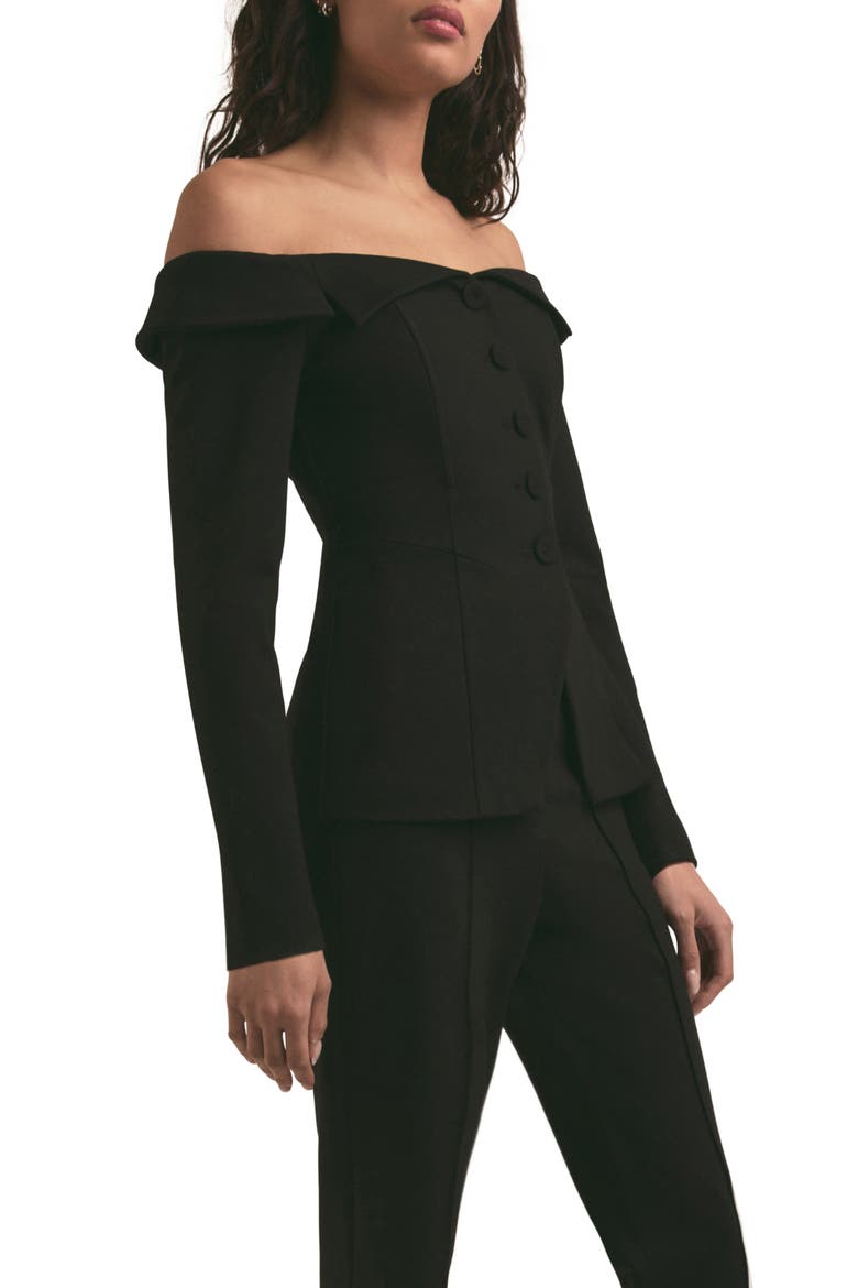 The Irina Off the Shoulder Blazer, Alternate, color, BLACK