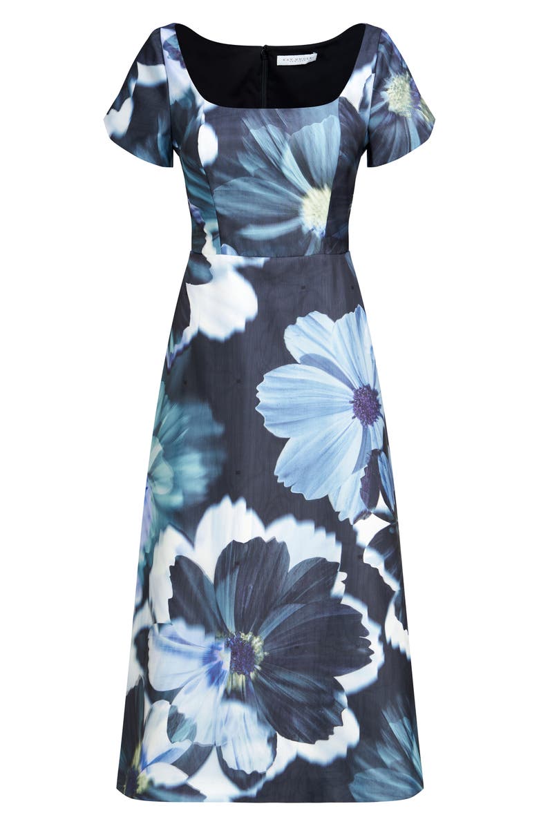 Kay Unger Emma Floral Cap Sleeve Cocktail Midi Dress, Alternate, color, Flint/ Teal