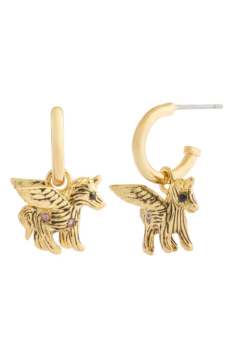 COACH Brushed Pegasus Huggie Hoop Earrings, Main, color, Shiny Gold