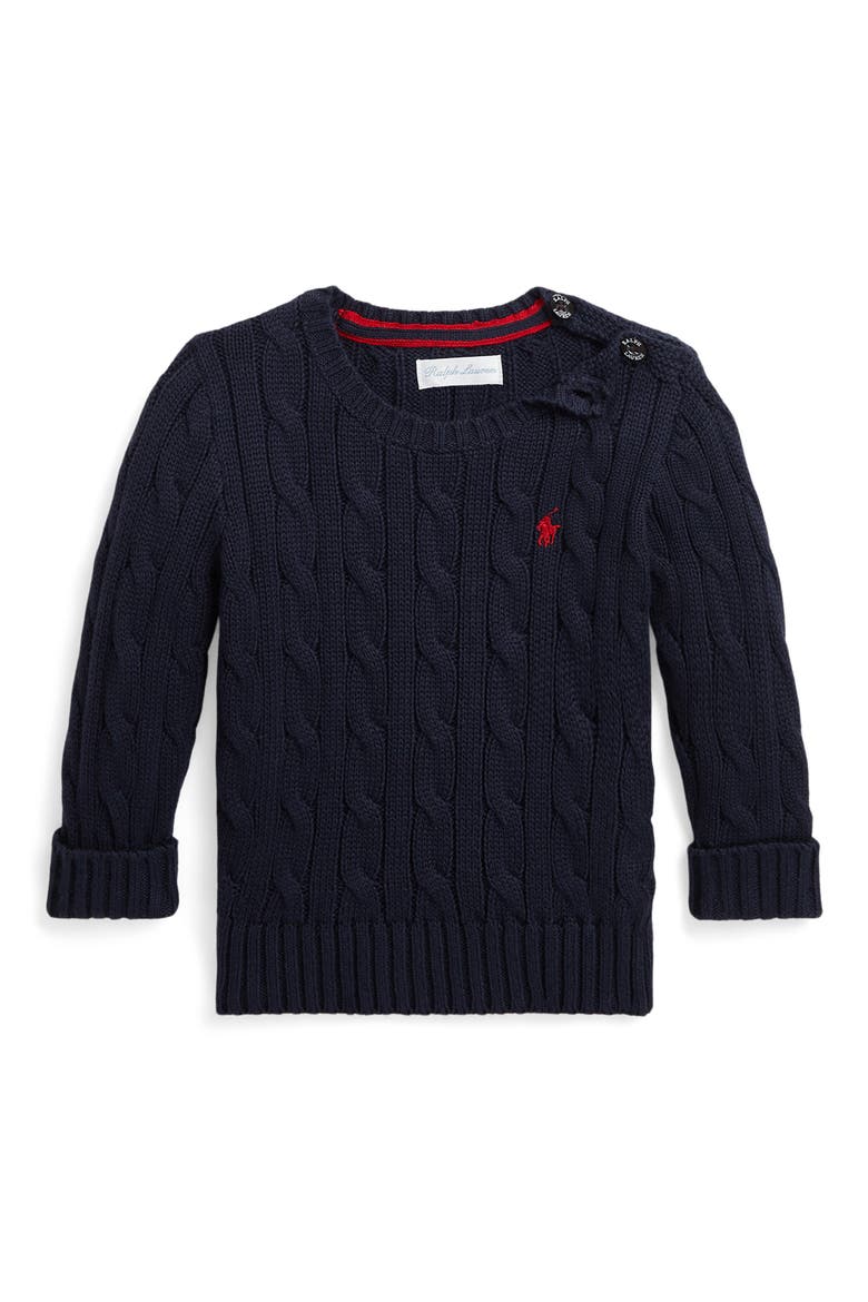 Cotton Cable Crewneck Sweater, Main, color, RL NAVY/ C3807