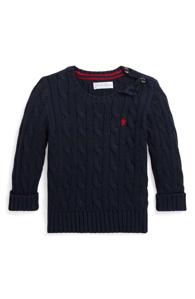Ralph Lauren Cotton Cable Crewneck Sweater, Main, color, Rl Navy/ C3807