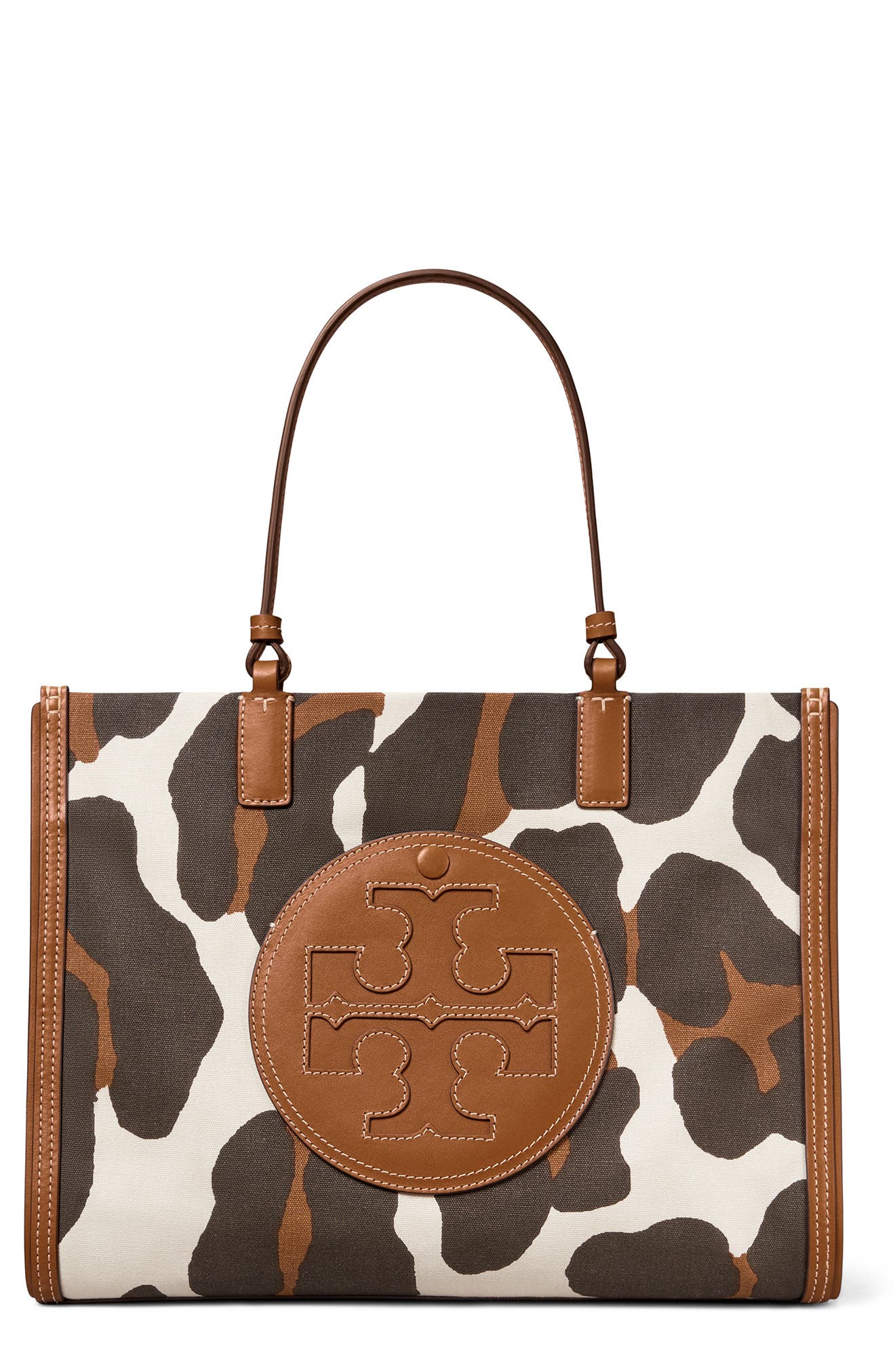 Tory Burch Ella Small Leopard Canvas Tote, Main, color, 