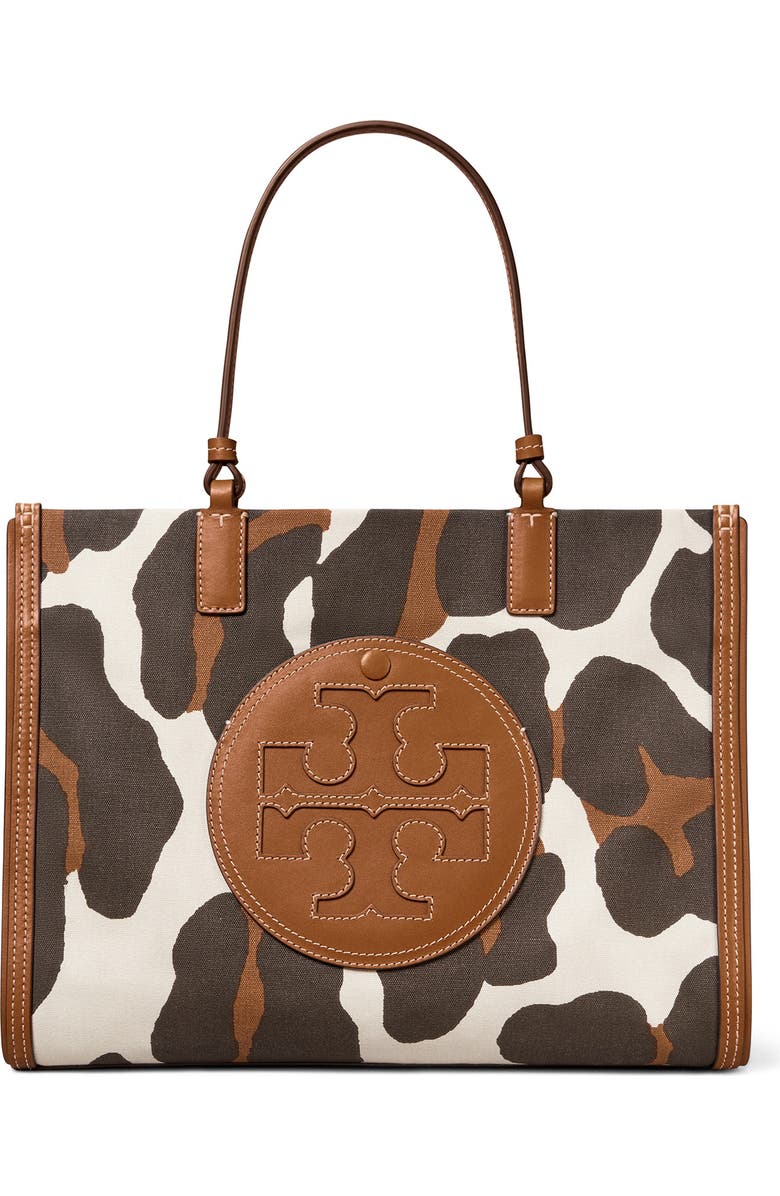 Tory Burch Ella Small Leopard Canvas Tote, Main, color,