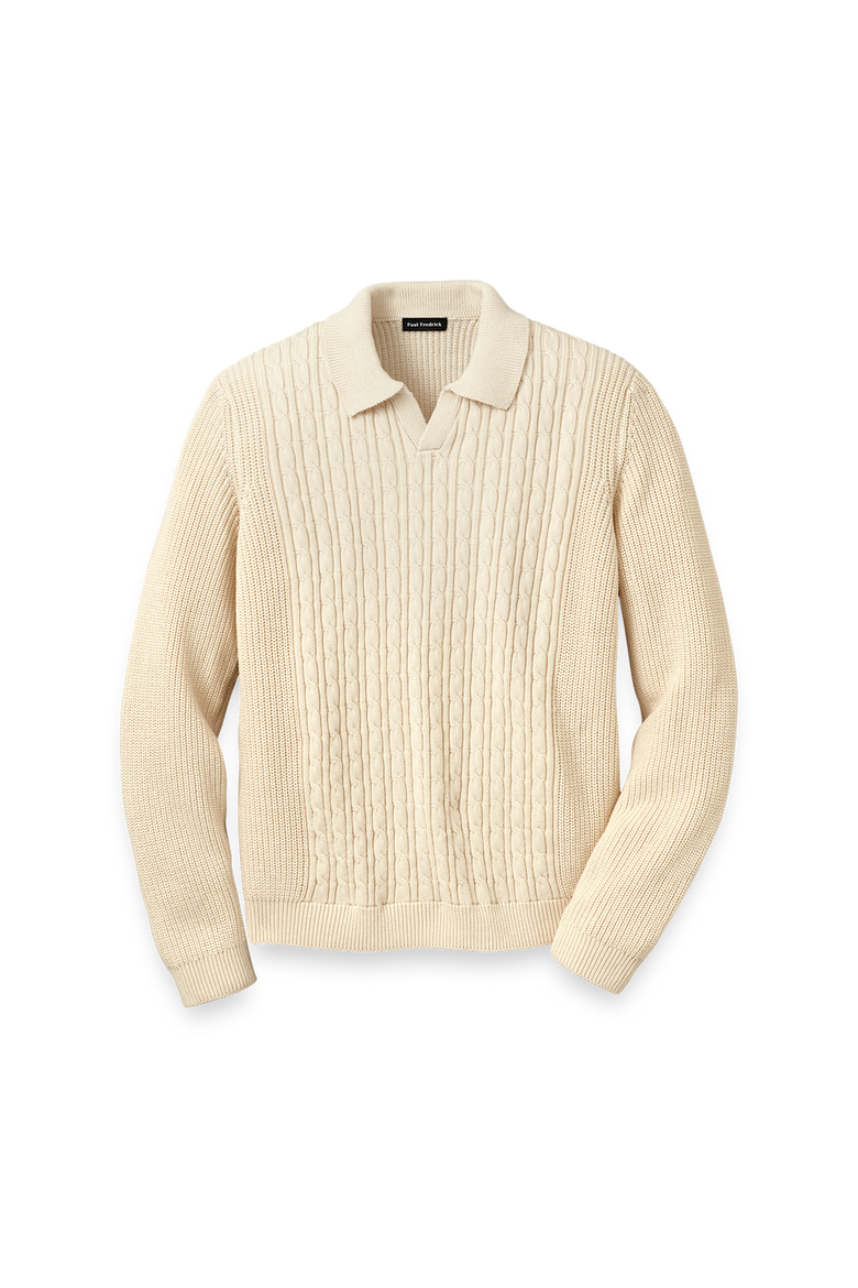 Cotton Cable V-neck Polo, Main, color, Ivory
