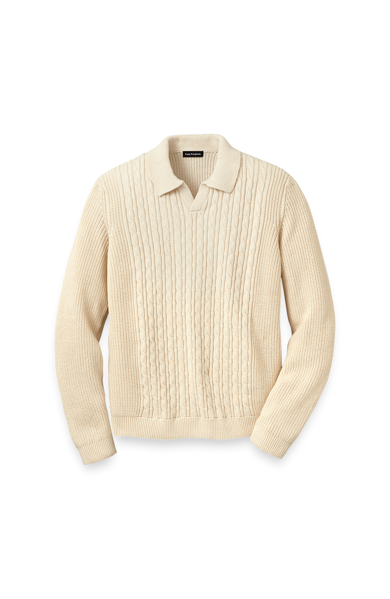 Paul Fredrick Cotton Cable V-neck Polo, Main, color, Ivory