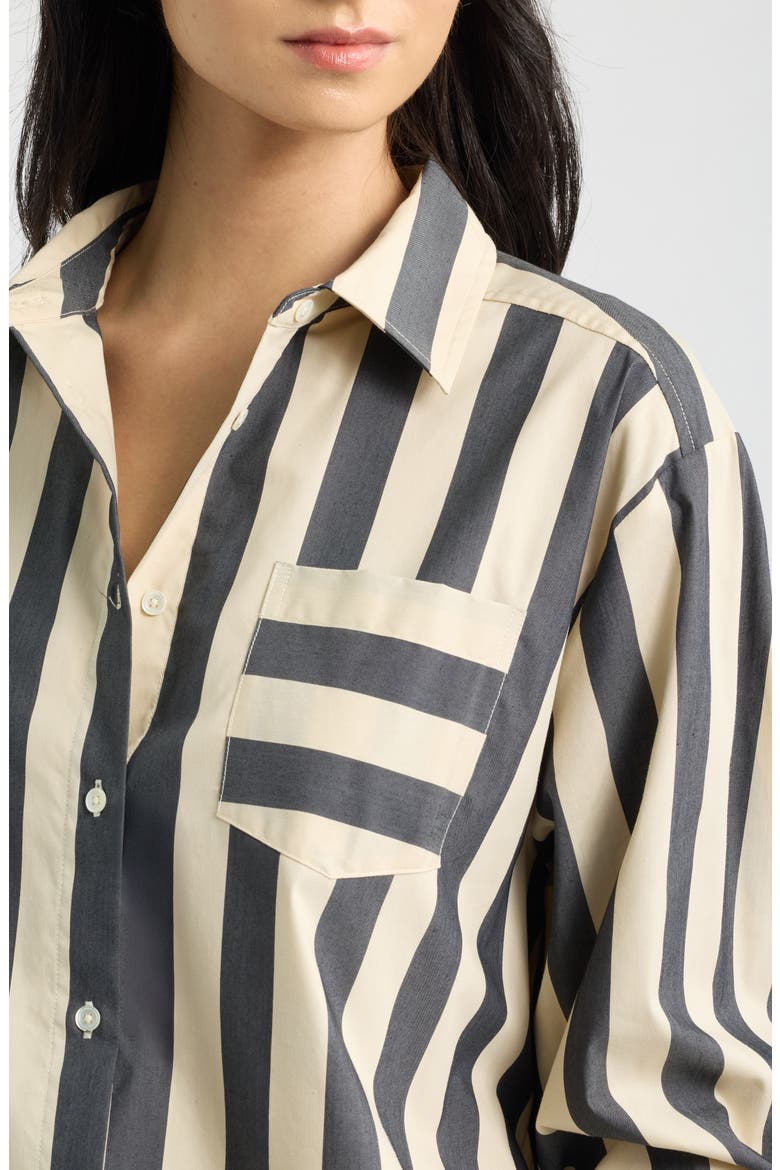 The Avril Striped Button Down Shirt, Alternate, color, NOIR KHAKI