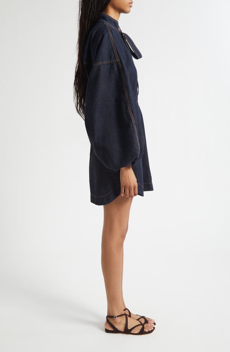 Zimmermann Gathered Long Sleeve Denim Minidress, Alternate, color, Night Sky