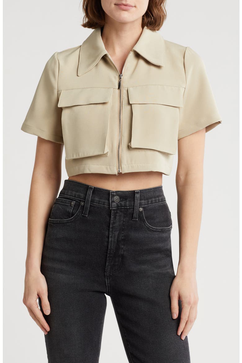 Barcelona Short Sleeve Crop Utility Jacket, Main, color, KHAKI