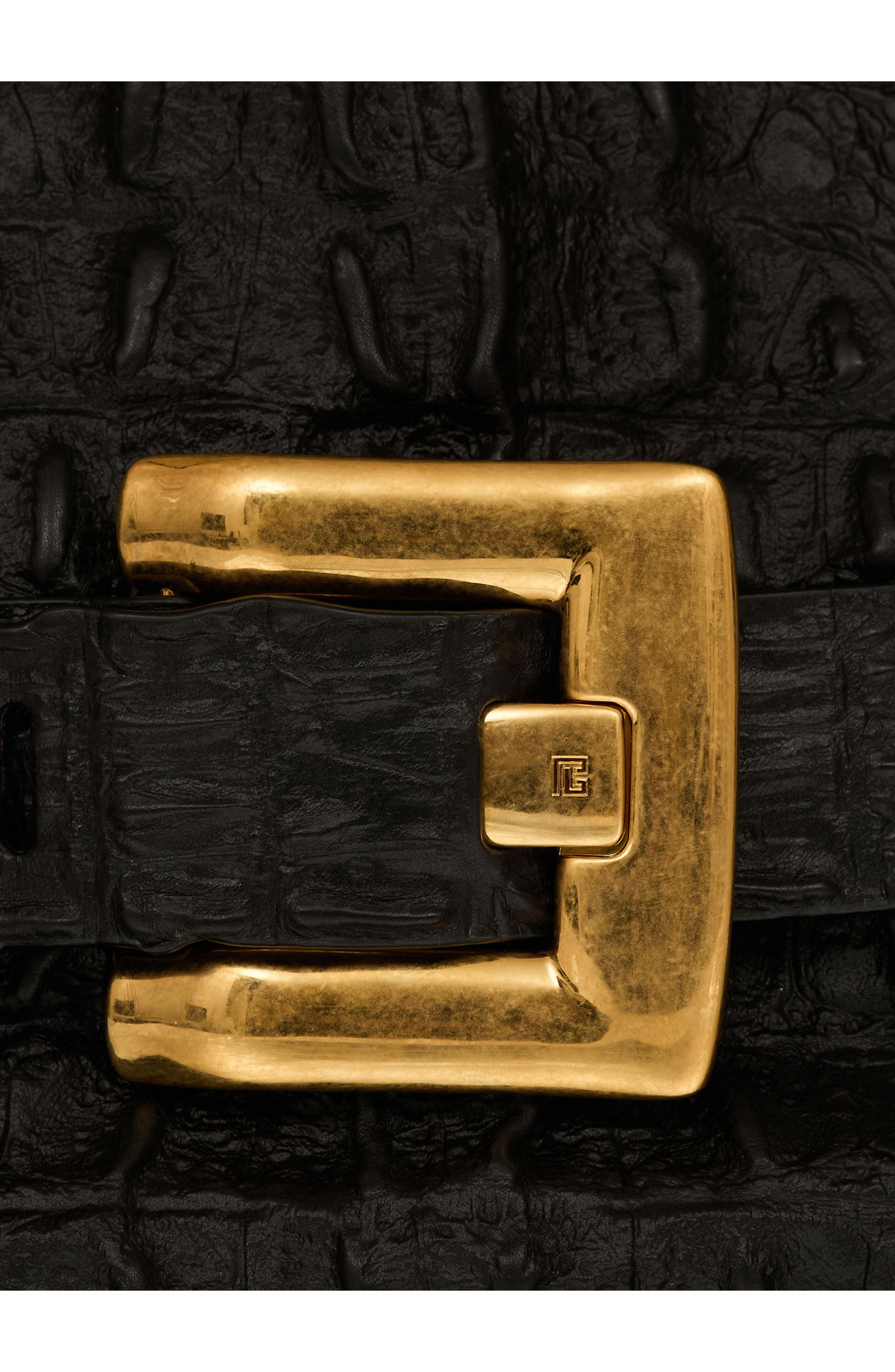 Balmain Medium Anthem bag in embossed crocodile-print calfskin, Alternate, color, 