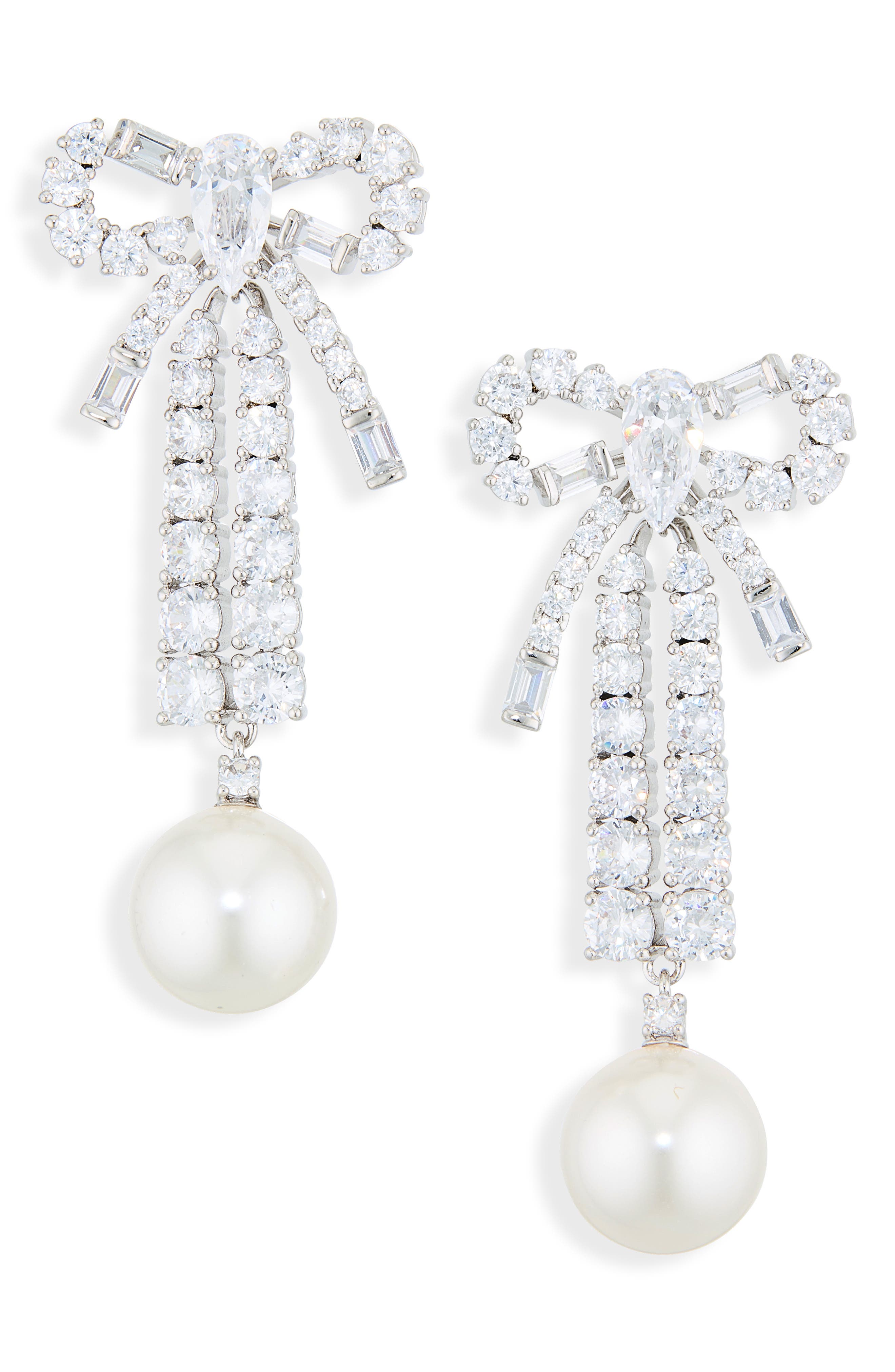 Melody Cubic Zirconia Bow Linear Drop Earrings