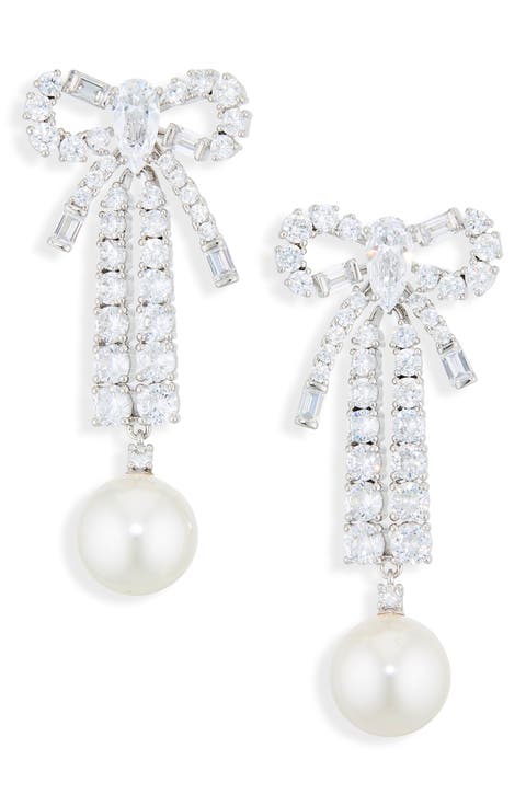 Melody Cubic Zirconia Bow Linear Drop Earrings