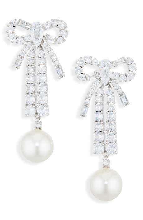 Melody Cubic Zirconia Bow Linear Drop Earrings