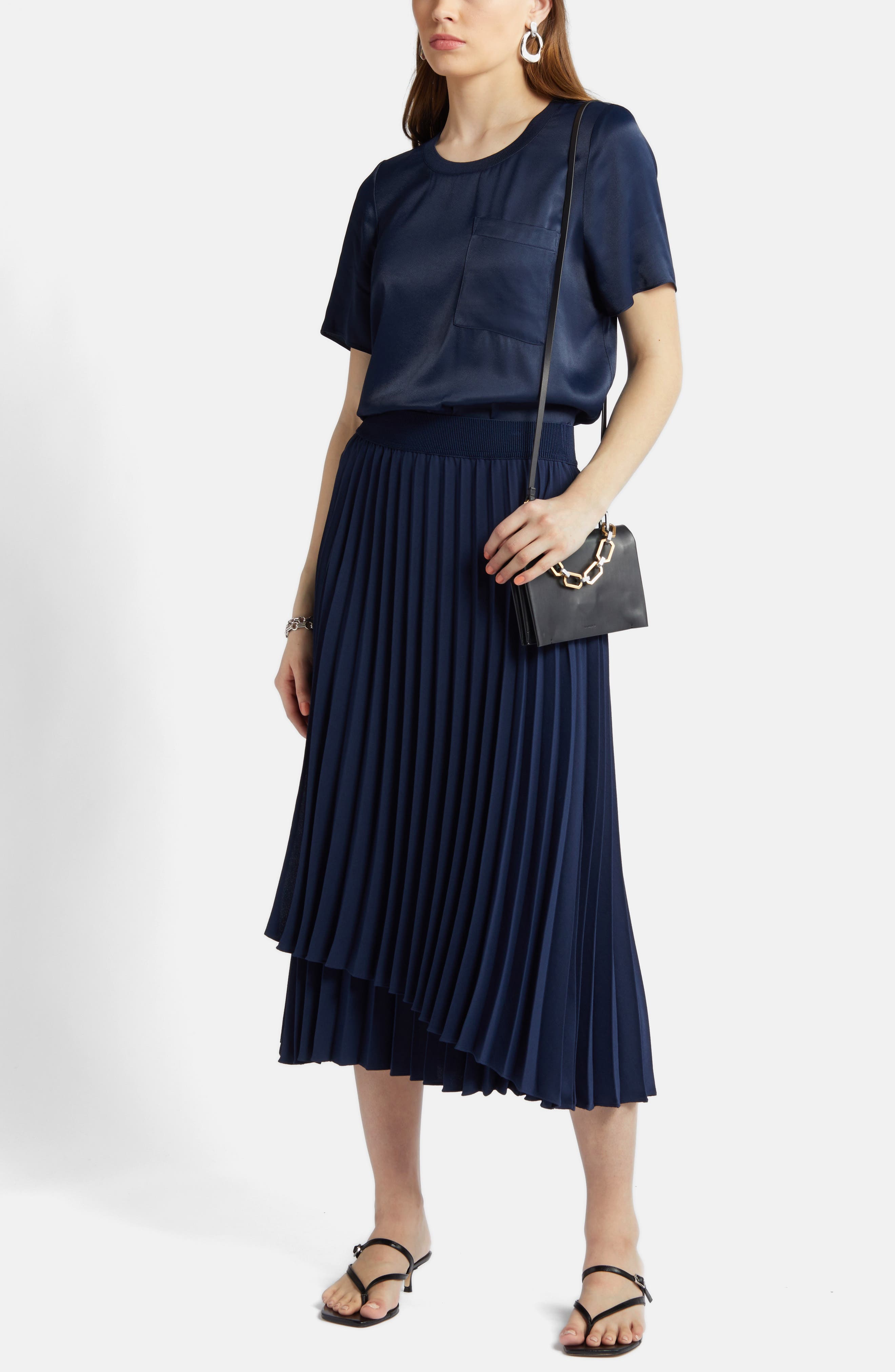 Pleated Asymmetric Hem Midi Skirt - image 2