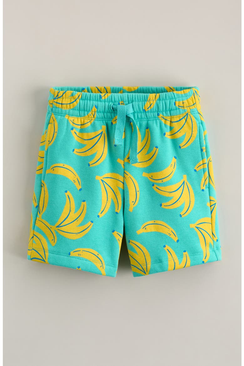 Kids' Banana Print Shorts, Main, color, TEAL RIPPLE BANANA BUNCHES