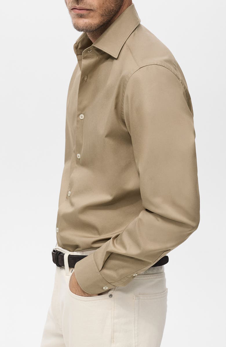 MANGO Slim Fit Cotton & Lyocell Button-Up Shirt, Alternate, color, Brown