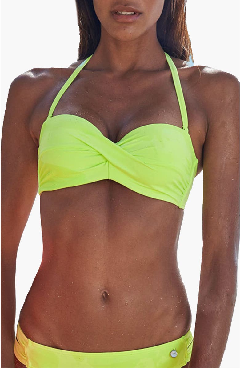 LASCANA Twist Bandeau Bikini Top Size 34D, Main, color, Bright Green
