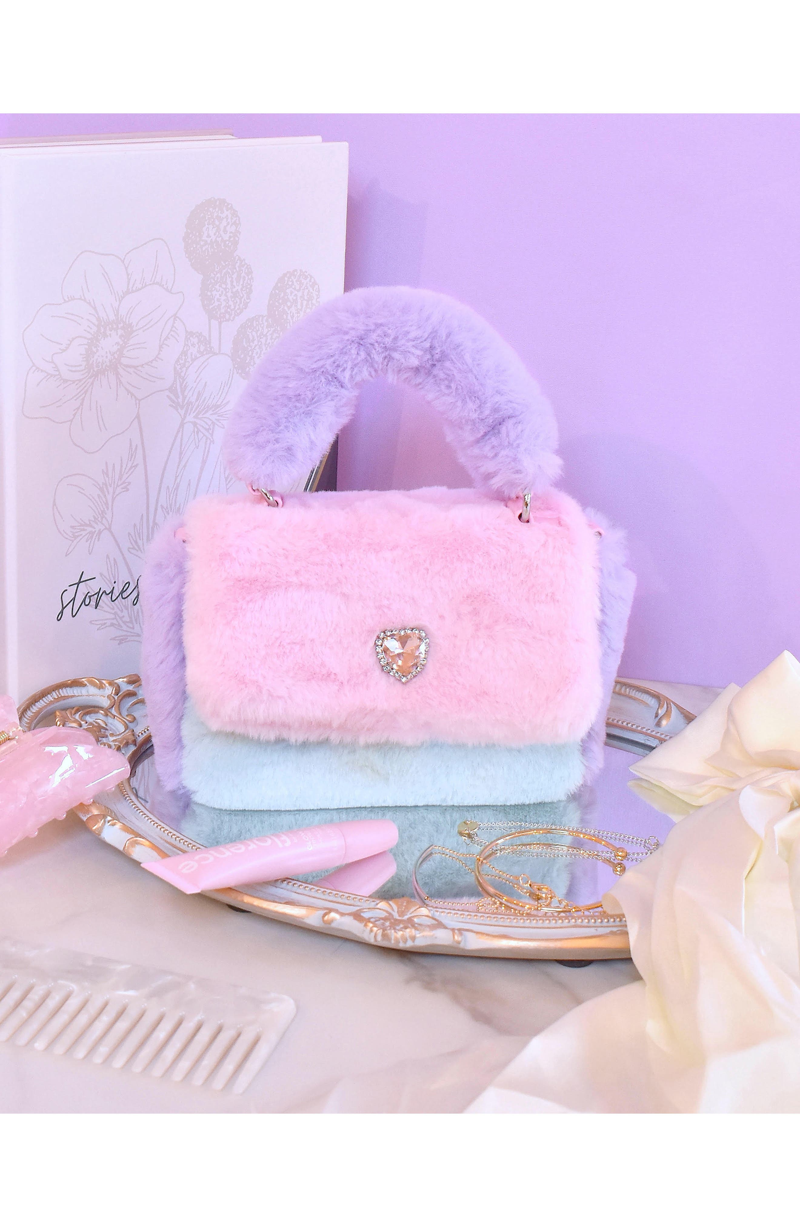 OMG Accessories Kids' Heart Faux Fur Crossbody Bag, Alternate, color, 