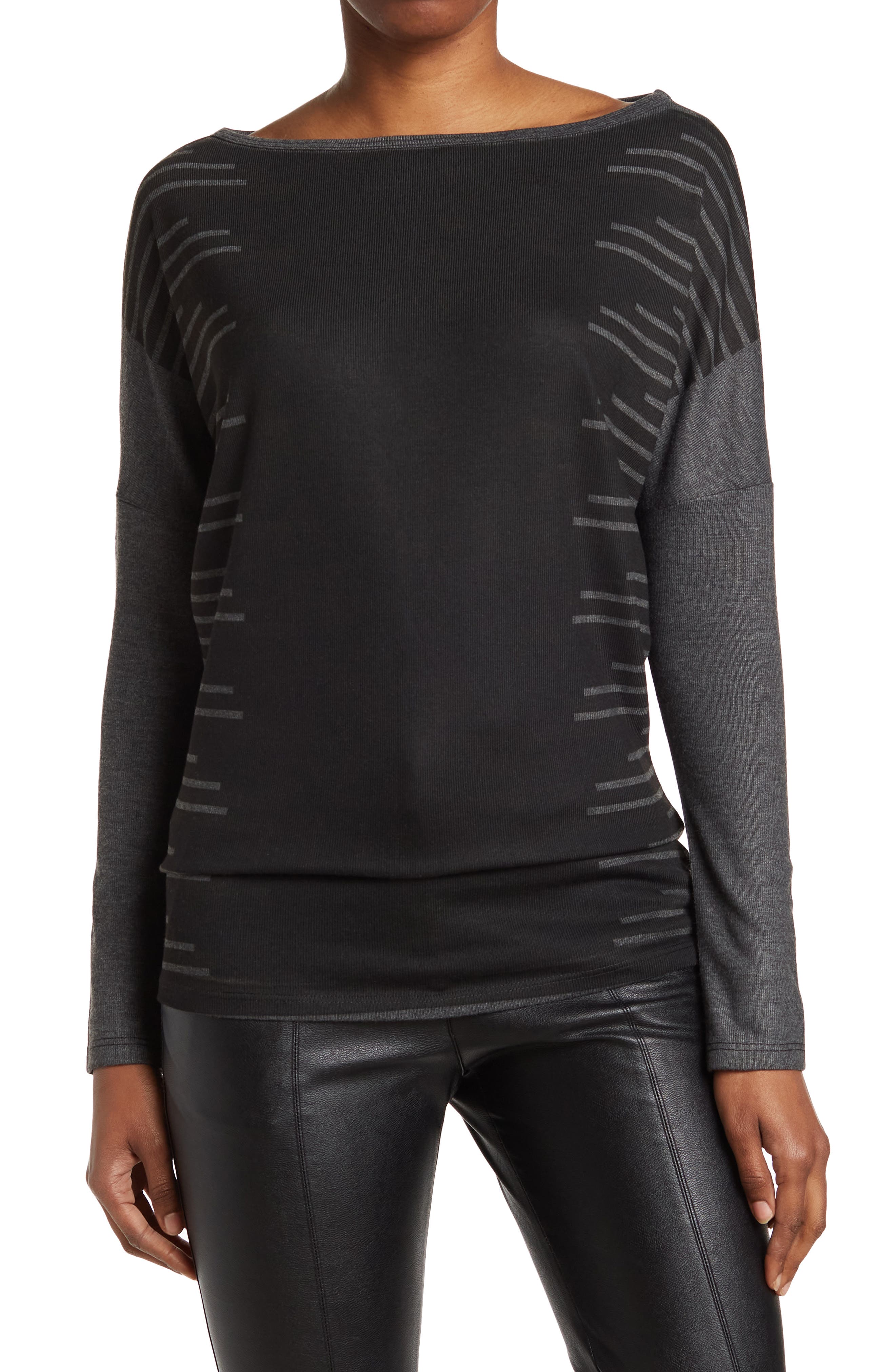 GO COUTURE Printed Boatneck Sweater