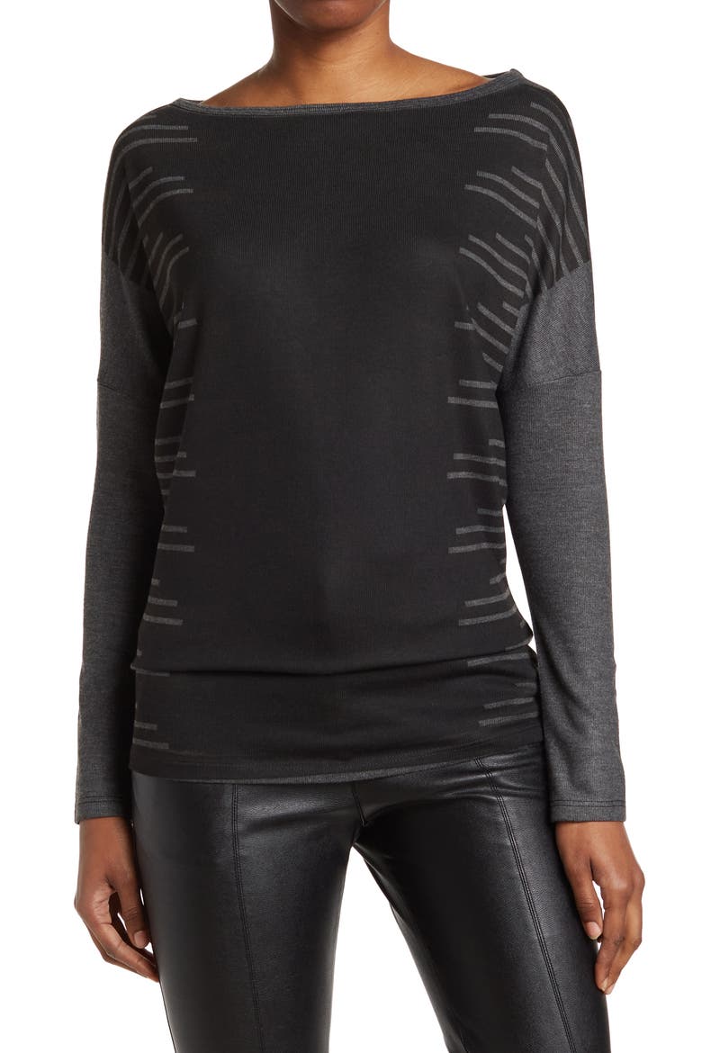 Printed Boatneck Sweater, Main, color, BLACK DYE 1