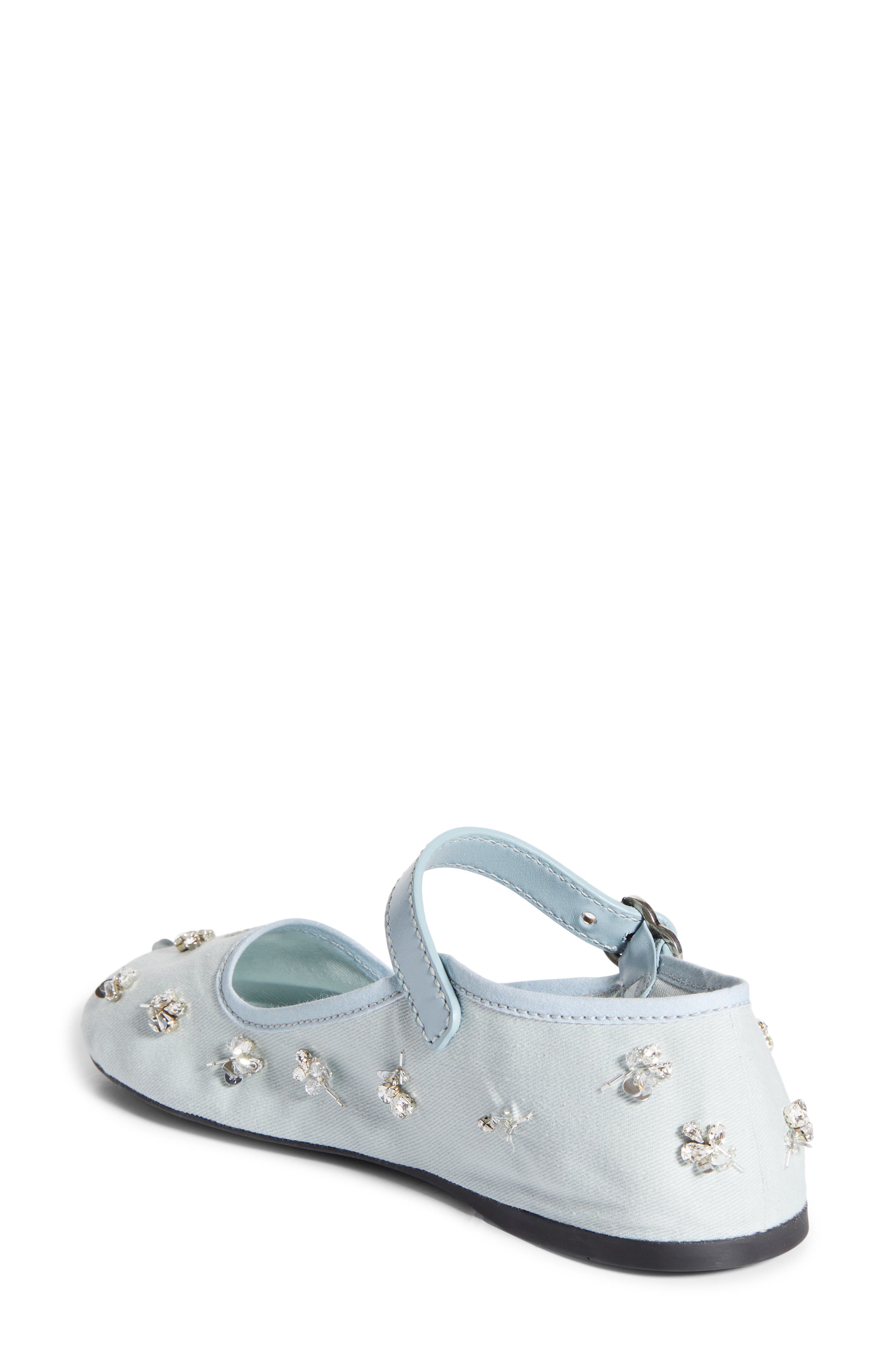 Miu Miu Crystal Embellished Canvas Mary Jane Ballet Flat, Alternate, color, Blue