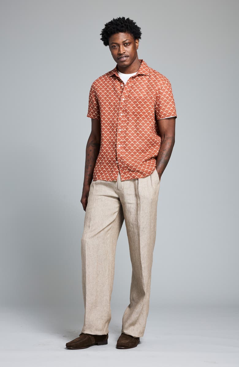 Billy Reid Pagoda Short Sleeve Linen Button-Up Shirt, Alternate, color, Umber