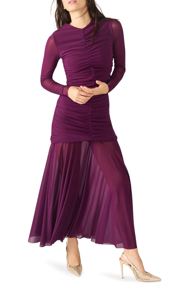 Kiara Ruched Long Sleeve Maxi Dress, Main, color, BEET