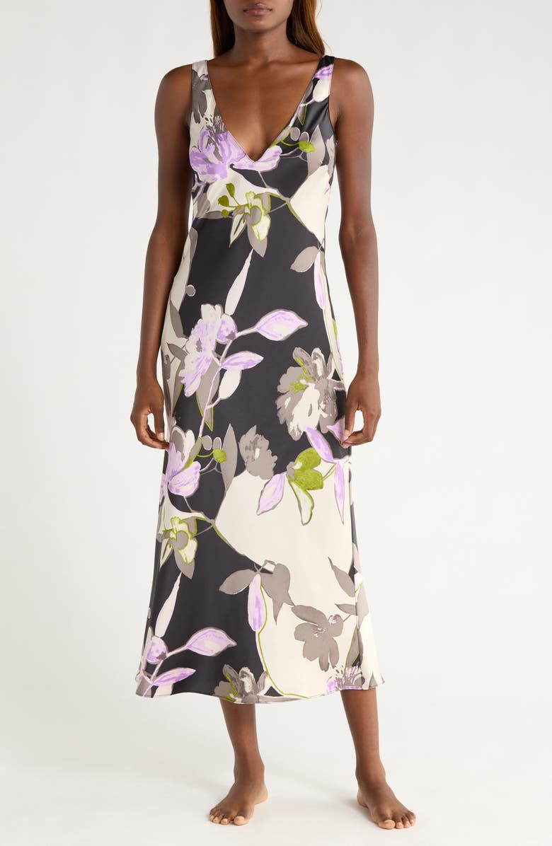 Natori Tsubaki Midi Nightgown, Main, color, Black Multi