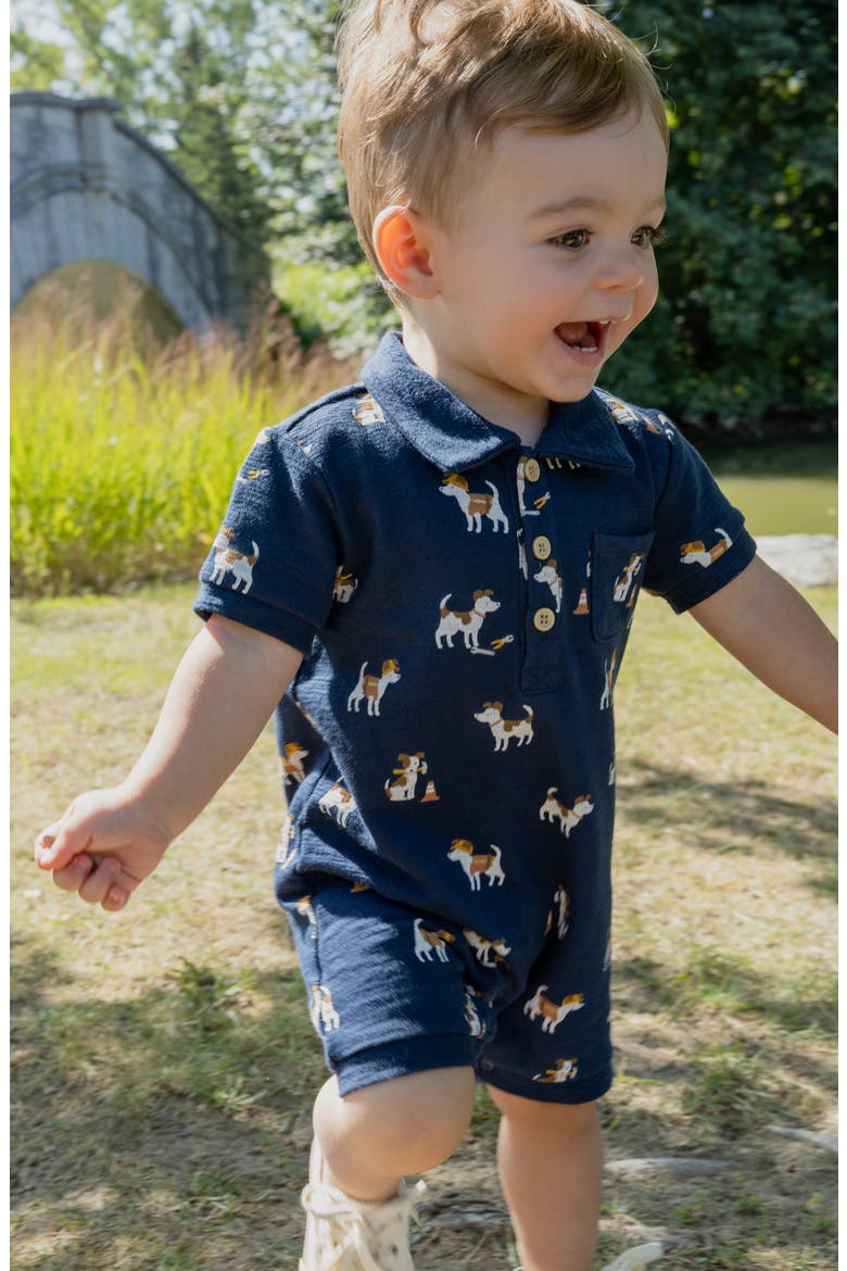 Pups At Work Organic Cotton Polo Romper, Alternate, color, NAVY