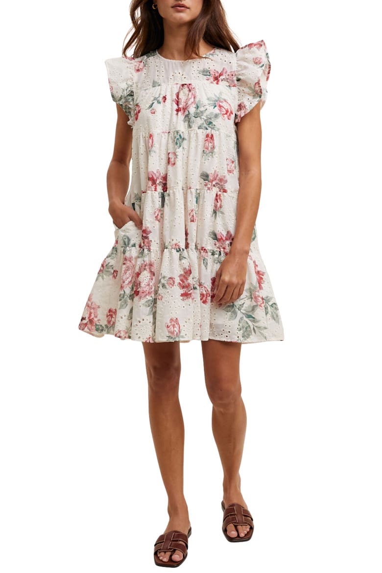 Floral Eyelet Babydoll Dress, Main, color, ROSE/ CREAM