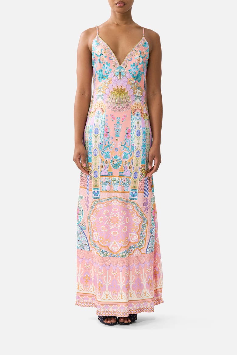 V Neck Full Length Bias Slip Dress, Main, color, Howdy Gaudi