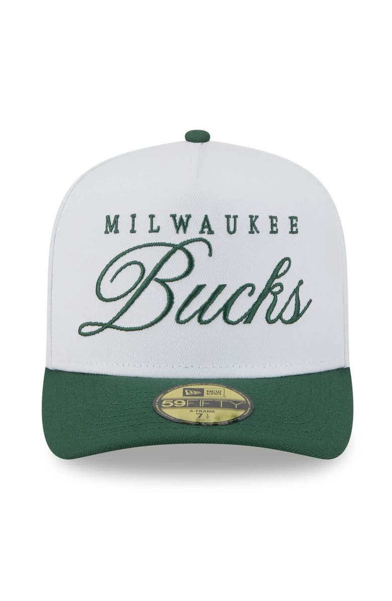 New Era Men's New Era White/Hunter Green Milwaukee Bucks 2025 NBA Draft A-Frame 59FIFTY Fitted Hat, Alternate, color, White