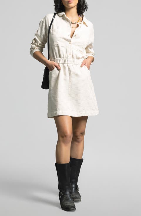 Adoria Texture Long Sleeve Mini Shirtdress