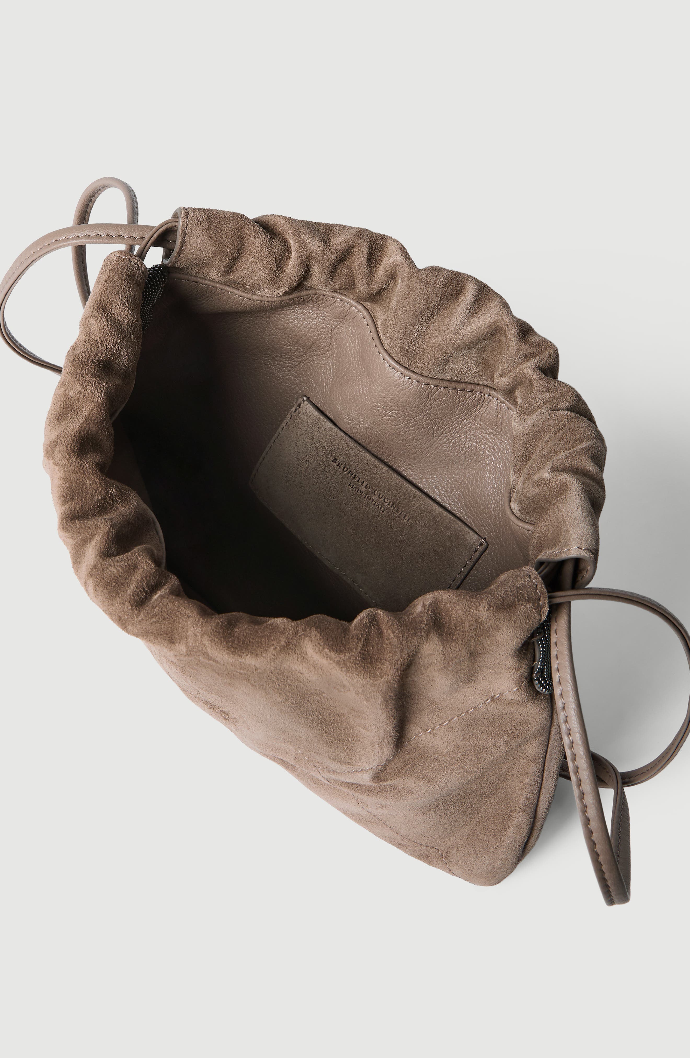 Pouch bag in suede with monili, Alternate, color, Brown